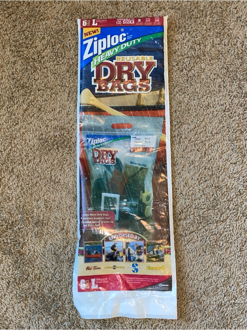 Ziploc Heavy Duty Dry Bags LARGE 6 Count 1' x 1'  2003 Unopened